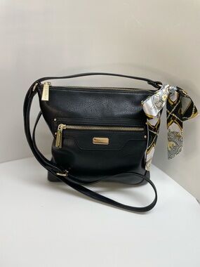 Big Buddha Black Crossbody Bag with Gold Details